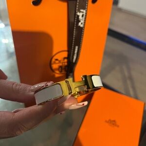 Hermès Clic H Bracelet White & Gold